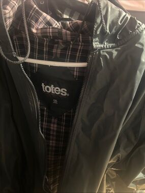 totes Men's Black Hooded Raincoat with Plaid Lining